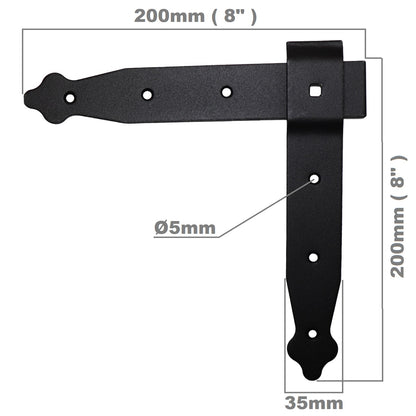 Pack of 2 x Flat Corner L Shape Plate, 200 x 200 mm Black Flat Right Angle Bracket, Decorative, Powder Coated Steel Repair Brace
