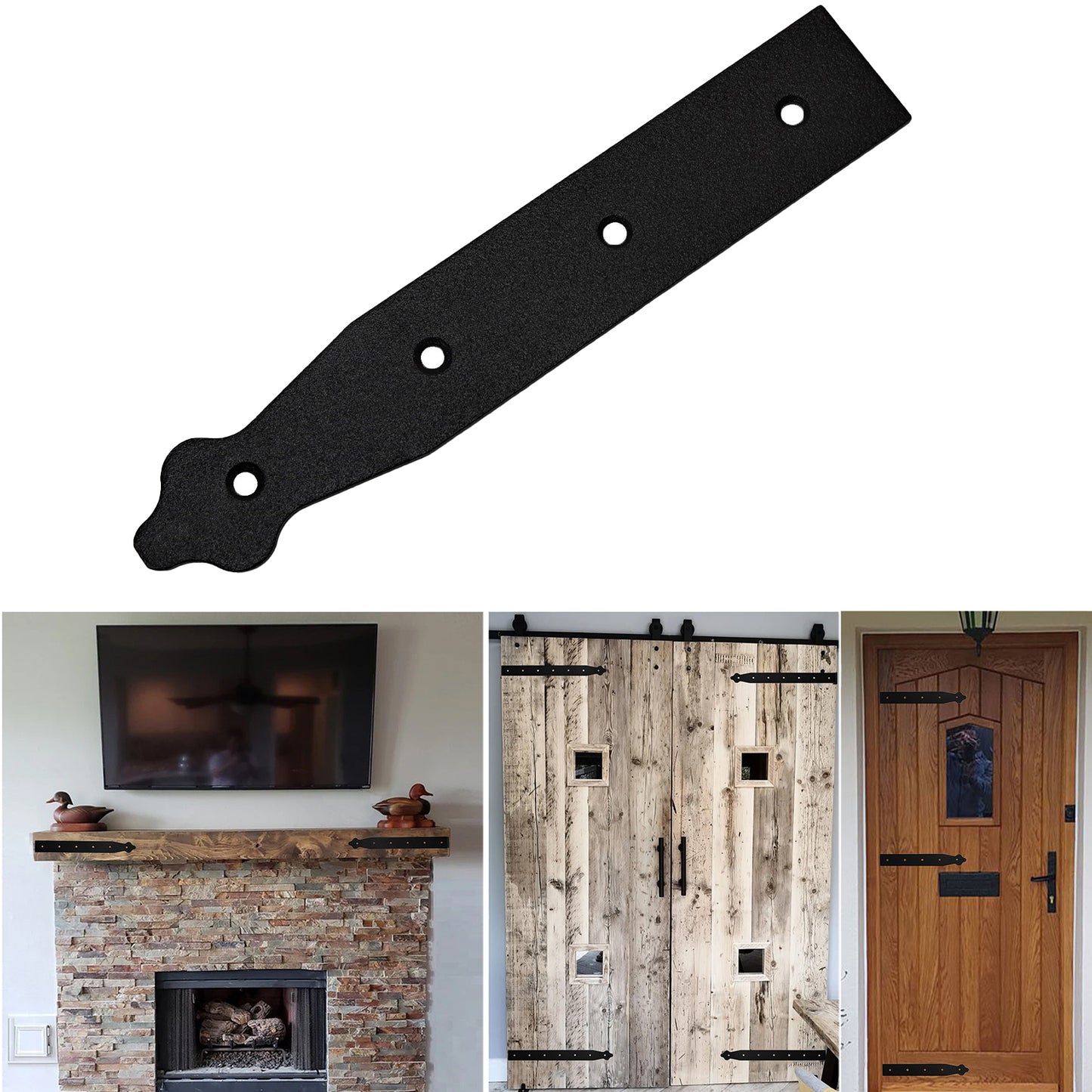 Pack of 1 x 200 mm Dummy Hinge Head, Black Steel, Vintage False Strap Hinge, Weather Resistant, Rust Proof Powder Coating