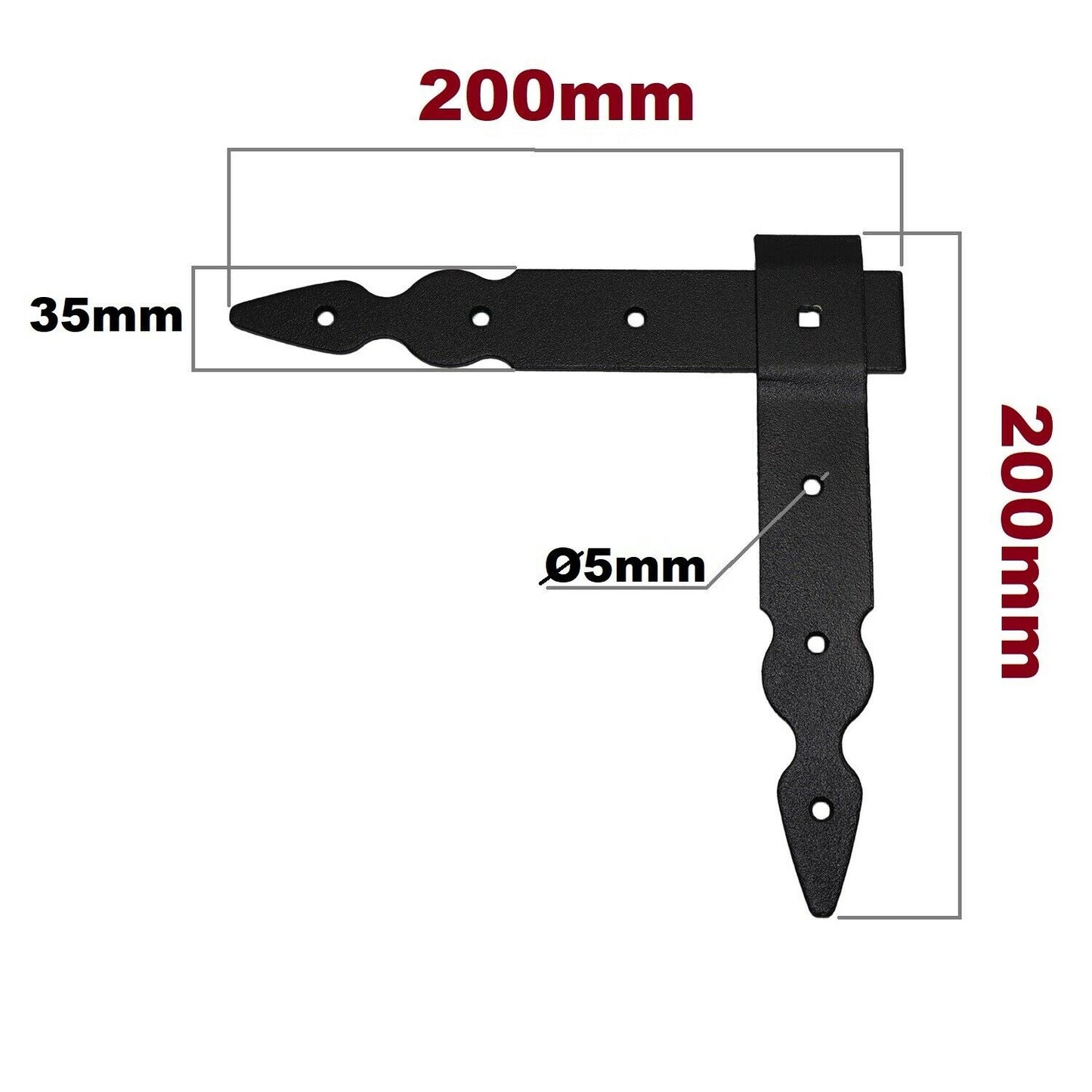 Pack of 1 x Flat Corner L Shape Plate, 200 x 200 mm Black Flat Right Angle Bracket, Powder Coated Steel Repair Brace Support