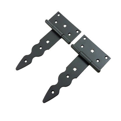 Pack of 2 x 150 mm T-Hinge Black, Steel Tee Hinges, Weather Resistant, Rust Proof Powder Coating, T Strap Hingess