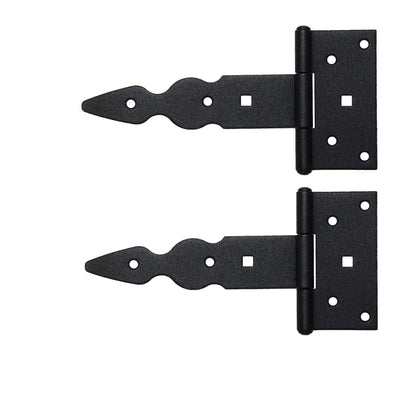 Pack of 2 x 150 mm T-Hinge Black, Steel Tee Hinges, Weather Resistant, Rust Proof Powder Coating, T Strap Hingess