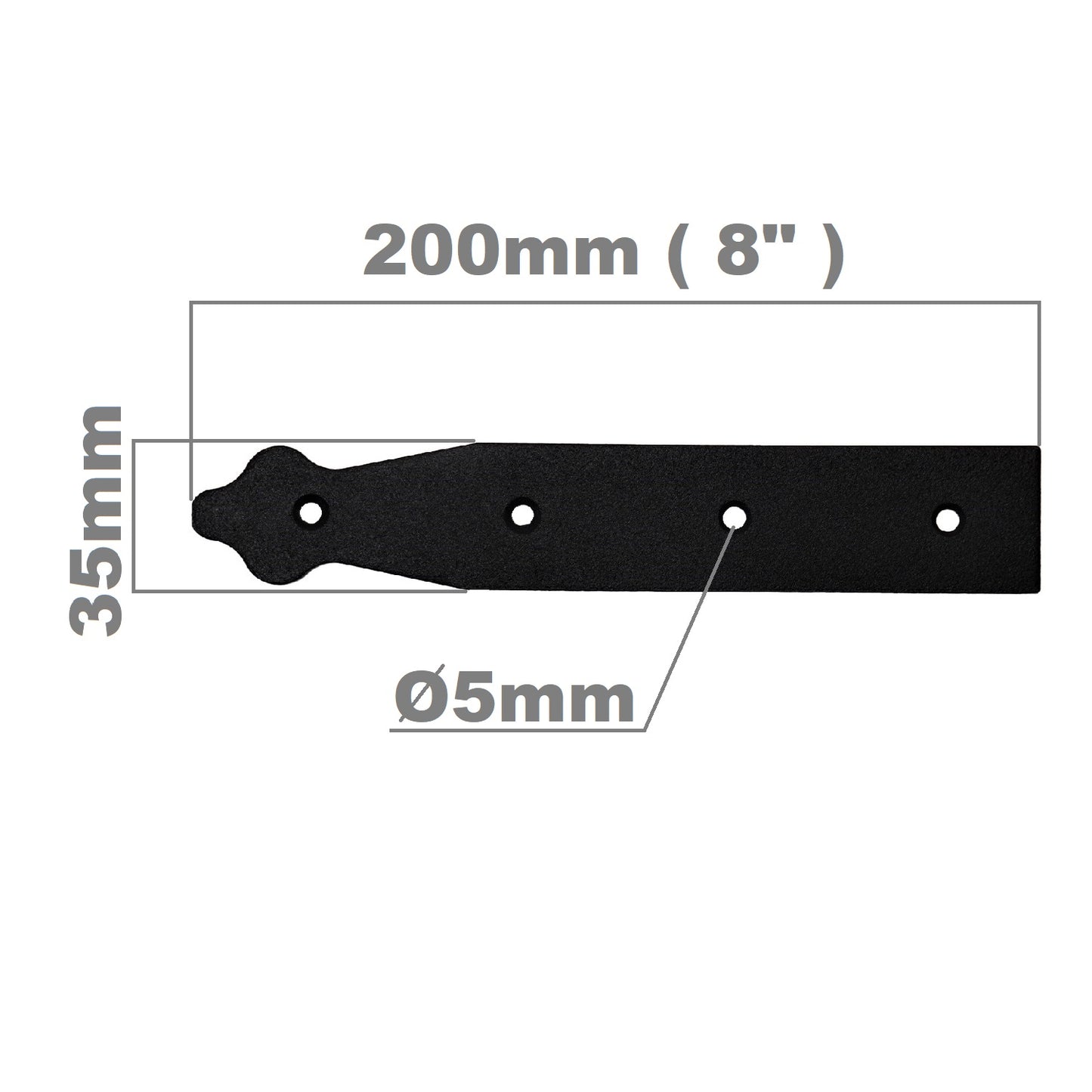 Pack of 1 x 200 mm Dummy Hinge Head, Black Steel, Vintage False Strap Hinge, Weather Resistant, Rust Proof Powder Coating