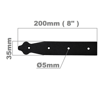 Pack of 1 x 200 mm Dummy Hinge Head, Black Steel, Vintage False Strap Hinge, Weather Resistant, Rust Proof Powder Coating