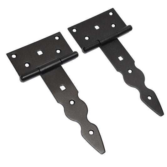Pack of 2 x 150 mm T-Hinge Black, Steel Tee Hinges, Weather Resistant, Rust Proof Powder Coating, T Strap Hingess