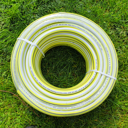 30 m / 98 ft Garden Hose Pipe - 1/2" Anti-Kink 4-Layer Reinforced Non-Toxic Phthalate-Free PVC Hosepipe - Watering Tube - Yellow