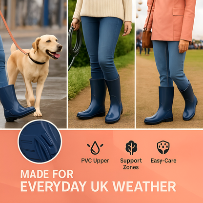 Navy PVC Ladies Wellington Boots - Waterproof Rain Boots for Women - Comfortable Easy-Clean Design & Non-Slip Sole (5 UK / 38 EU)