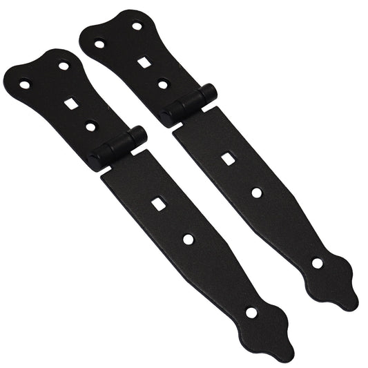 Pack of 2 x 150 mm Narrow T-Hinge Black, Vintage Steel Tee Hinges, Weather Resistant, Rust Proof Powder Coating, T Strap Hinges