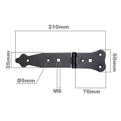 Pack of 1 x 150 mm Narrow T-Hinge Black, Vintage Steel Tee Hinges, Weather Resistant, Rust Proof Powder Coating, T Strap Hinges