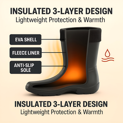 Black Womens Lightweight EVA Wellington Boots with Warm Fleece Liner - Waterproof Ladies Wellies for Gardening (8 UK / 41 EU)
