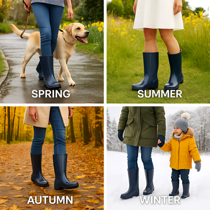 Navy PVC Ladies Wellington Boots - Waterproof Rain Boots for Women - Comfortable Easy-Clean Design & Non-Slip Sole (6 UK / 39 EU)