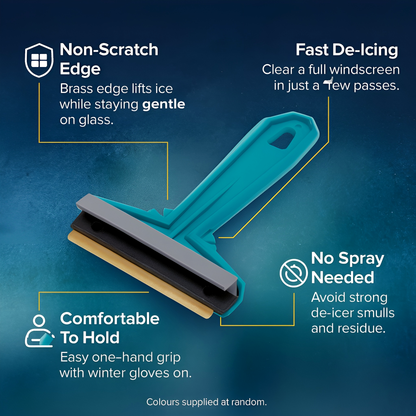 Murska 575 Brass Ice Scraper - 90mm Brass Blade Windscreen De-Icer with Squeegee & Wiper-Groove - Made in Finland - Random Colours