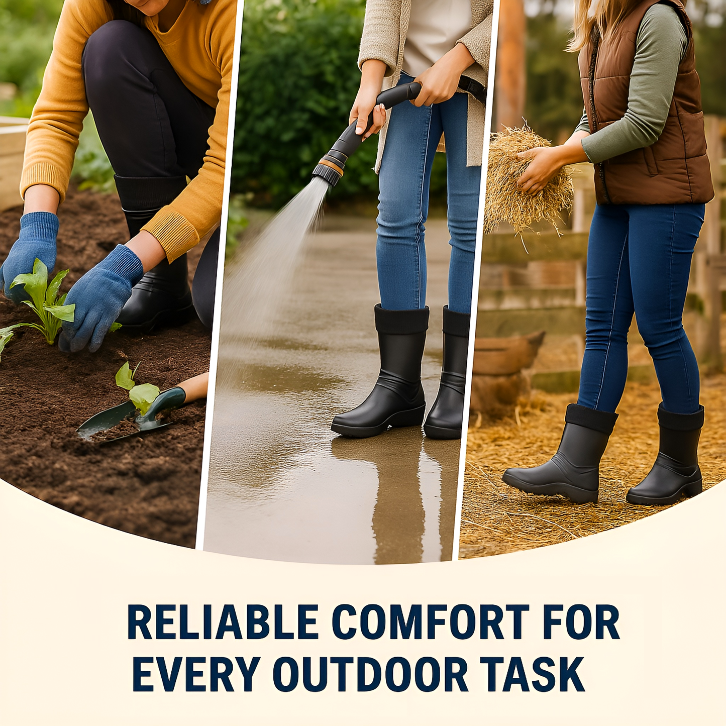 Black Womens Lightweight EVA Wellington Boots with Warm Fleece Liner - Waterproof Ladies Wellies for Gardening (8 UK / 41 EU)