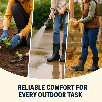 Black Womens Lightweight EVA Wellington Boots with Warm Fleece Liner - Waterproof Ladies Wellies for Gardening (8 UK / 41 EU)
