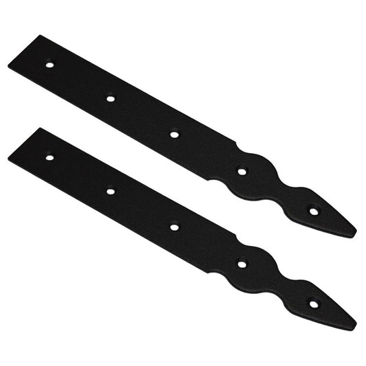 Pack of 2 x 250 mm Dummy Hinge Heads, Vintage False Strap Hinge, Black Steel, Weather Resistant, Rust Proof Powder Coating