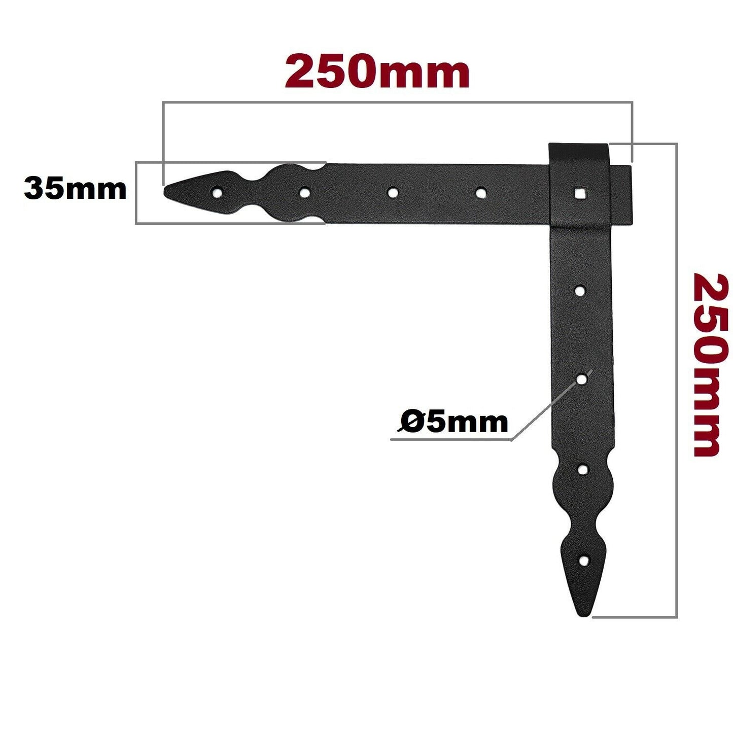 Pack of 1 x Flat Corner L Shape Plate, 250 x 250 mm Black Flat Right Angle Bracket, Powder Coated Steel Repair Brace Support