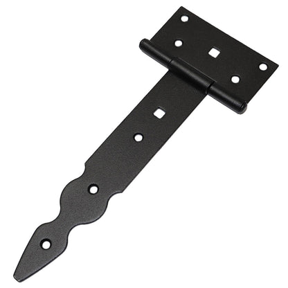 Pack of 10 x 200 mm T-Hinge Black, Steel Tee Hinges, Weather Resistant, Rust Proof Powder Coating, T Strap Hinges