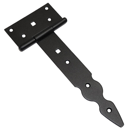 Pack of 1 x 200 mm T-Hinge Black, Steel Tee Hinges, Weather Resistant, Rust Proof Powder Coating, T Strap Hingess