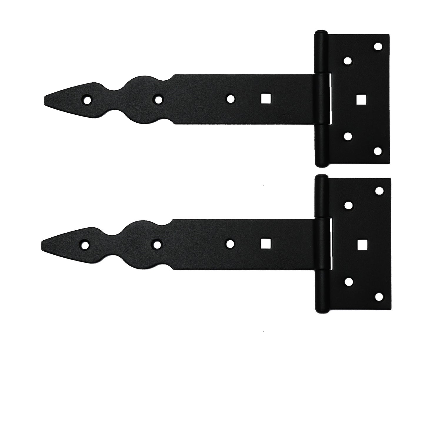 Pack of 2 x 200 mm T-Hinge Black, Steel Tee Hinges, Weather Resistant, Rust Proof Powder Coating, T Strap Hingess