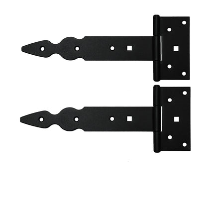 Pack of 2 x 200 mm T-Hinge Black, Steel Tee Hinges, Weather Resistant, Rust Proof Powder Coating, T Strap Hingess