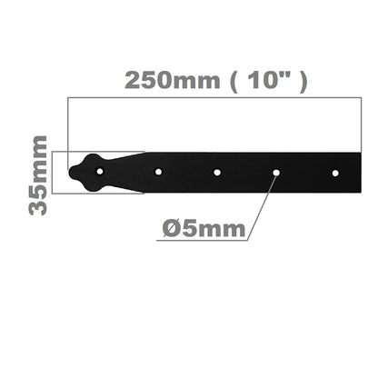 Pack of 1 x 250 mm Dummy Hinge Head, Black Steel, Vintage False Strap Hinge, Weather Resistant, Rust Proof Powder Coating
