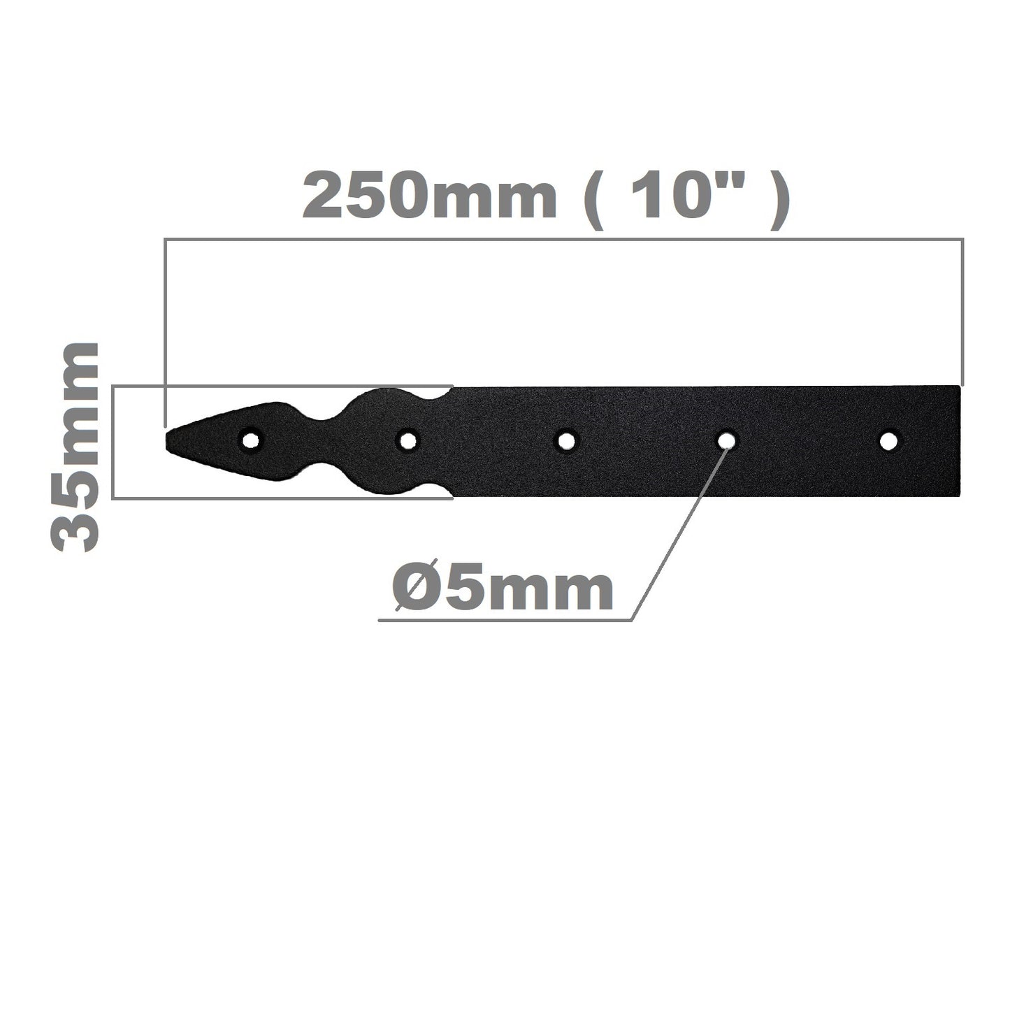 Pack of 2 x 250 mm Dummy Hinge Heads, Vintage False Strap Hinge, Black Steel, Weather Resistant, Rust Proof Powder Coating