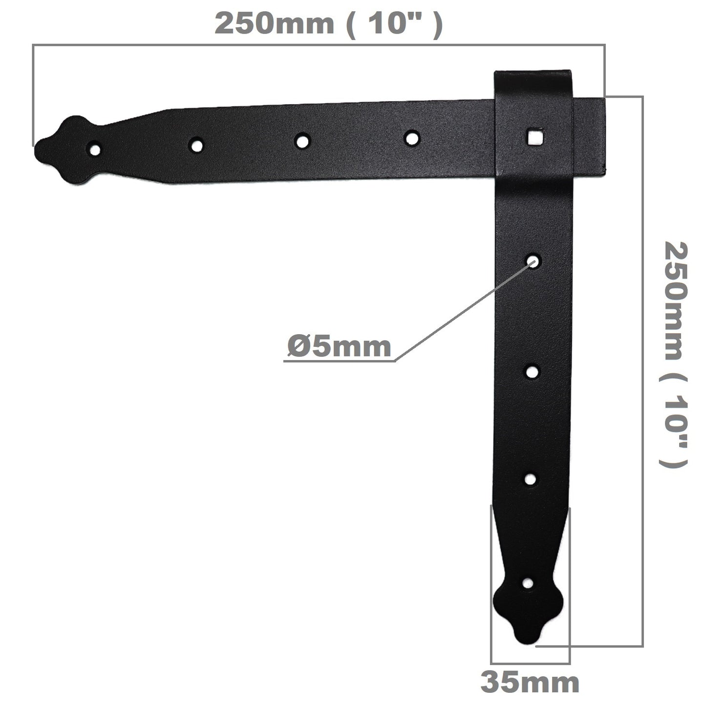 Pack of 2 x Flat Corner L Shape Plate, 250 x 250 mm Black Flat Right Angle Bracket, Decorative, Powder Coated Steel Repair Brace