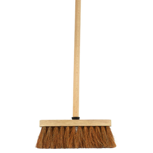 10-Inch Natural Soft Coco Sweeping Broom with Wooden Handle - Eco-Friendly Soft Bristle Sweeping Brush
