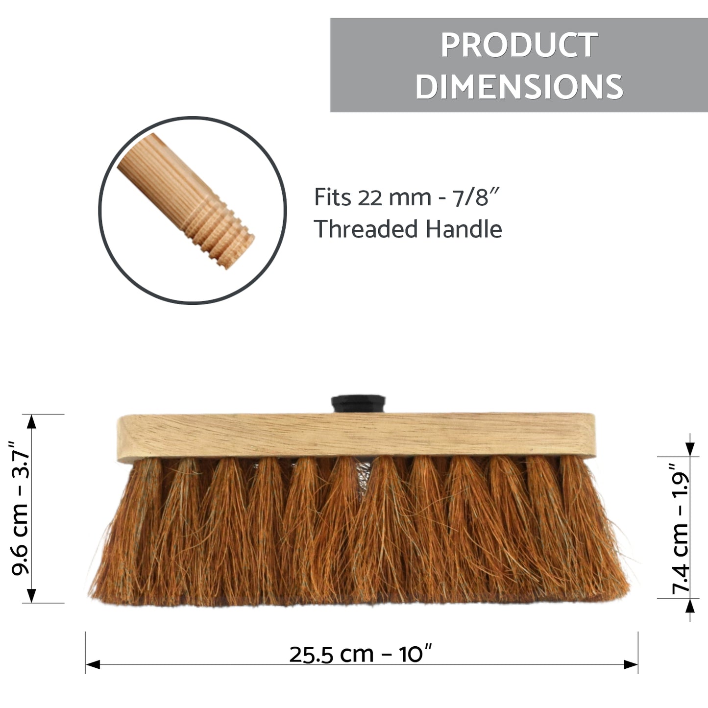 10-Inch Natural Soft Coco Sweeping Broom Head - Eco-Friendly Soft Bristle Sweeping Brush - Ideal for Indoors and Outdoors