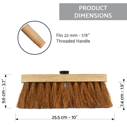 10-Inch Natural Soft Coco Sweeping Broom Head - Eco-Friendly Soft Bristle Sweeping Brush - Ideal for Indoors and Outdoors