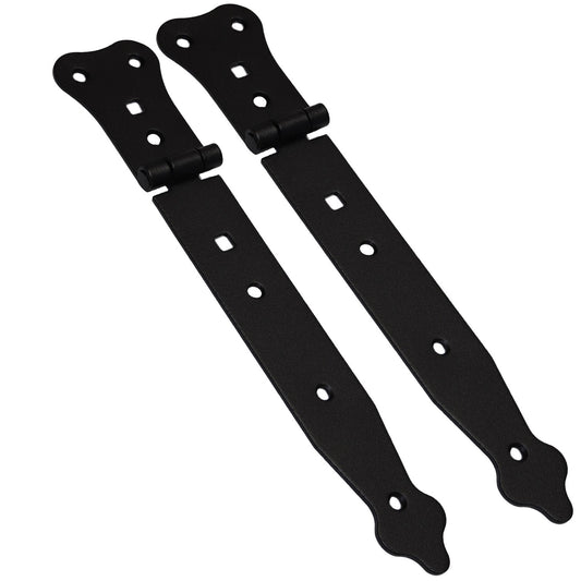 Pack of 2 x 200 mm Narrow T-Hinge Black, Vintage Steel Tee Hinges, Weather Resistant, Rust Proof Powder Coating, T Strap Hinges