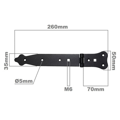 Pack of 1 x 200 mm Narrow T-Hinge Black, Vintage Steel Tee Hinges, Weather Resistant, Rust Proof Powder Coating, T Strap Hinges