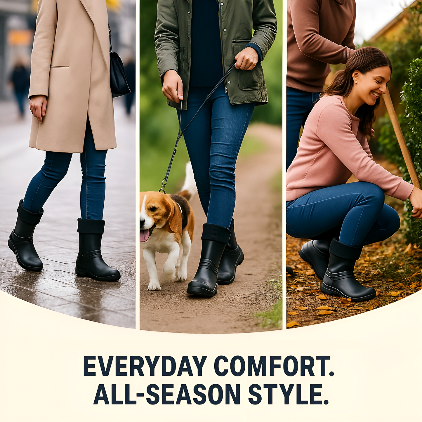 Black Womens Lightweight EVA Wellington Boots with Warm Fleece Liner - Waterproof Ladies Wellies for Gardening (8 UK / 41 EU)