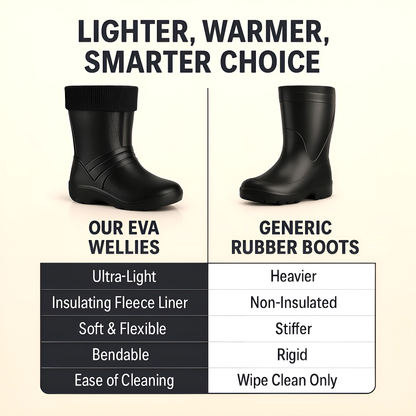 Black Womens Lightweight EVA Wellington Boots with Warm Fleece Liner - Waterproof Ladies Wellies for Gardening (8 UK / 41 EU)