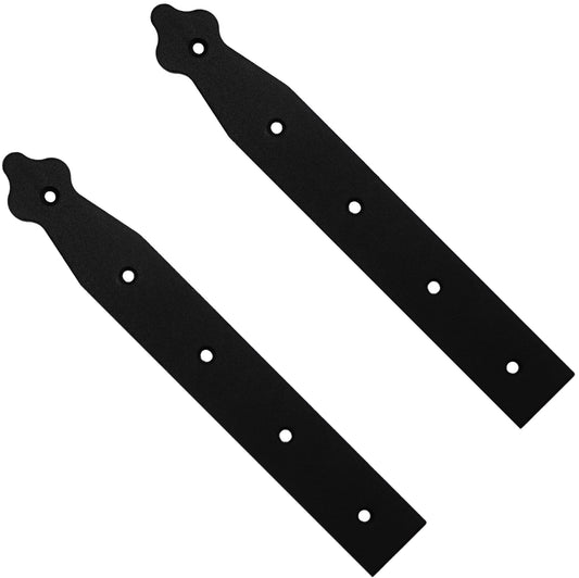 Pack of 2 x 250 mm Dummy Hinge Heads, Black Steel, Vintage False Strap Hinges, Weather Resistant, Rust Proof Powder Coating