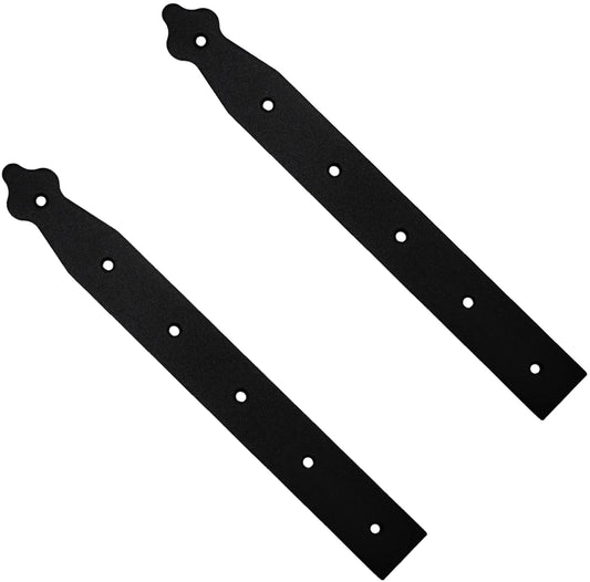 Pack of 2 x 300 mm Dummy Hinge Heads, Black Steel, Vintage False Strap Hinges, Weather Resistant, Rust Proof Powder Coating
