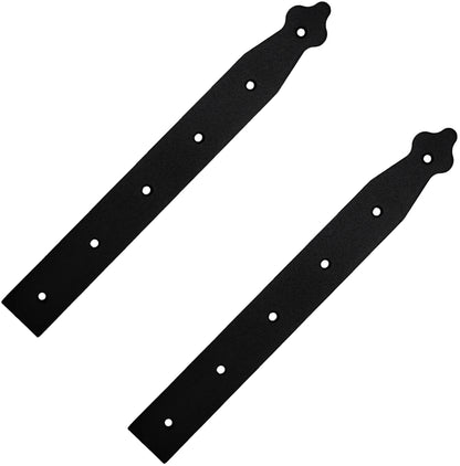 Pack of 2 x 300 mm Dummy Hinge Heads, Black Steel, Vintage False Strap Hinges, Weather Resistant, Rust Proof Powder Coating