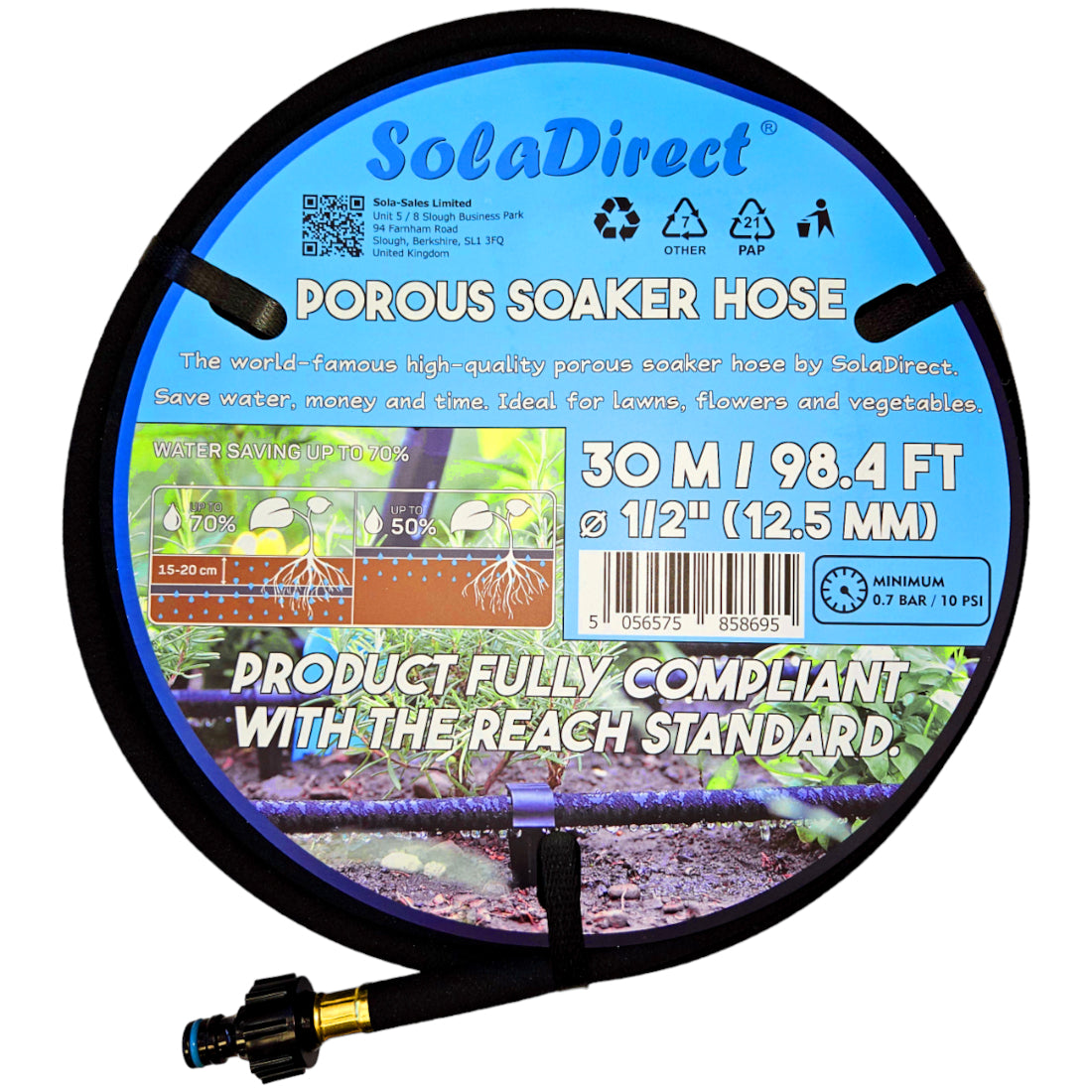 Soaker Hose, Porous Pipe, 30 m / 98.4 ft Long with Connectors, REACH Compliant, Water Saving up to 70%
