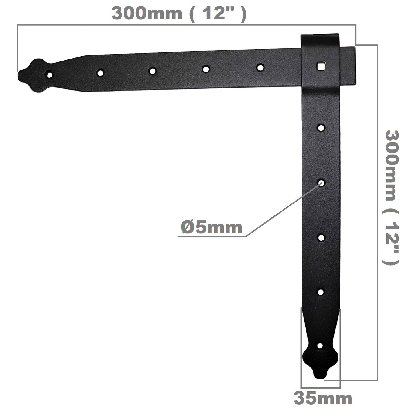 Pack of 1 x Flat Corner L Shape Plate, 300 x 300 mm Black Flat Right Angle Bracket, Decorative, Powder Coated Steel Repair Brace