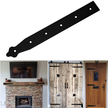 Pack of 1 x 300 mm Dummy Hinge Head, Black Steel, Vintage False Strap Hinge, Weather Resistant, Rust Proof Powder Coating