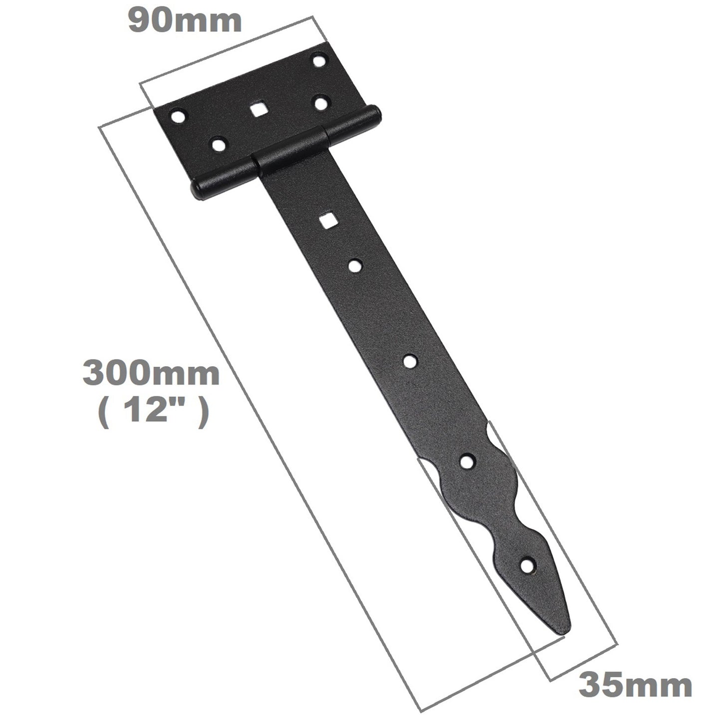 Pack of 1 x 250 mm T-Hinge Black, Steel Tee Hinges, Weather Resistant, Rust Proof Powder Coating, T Strap Hingess