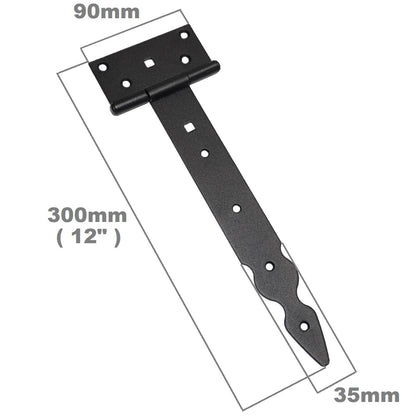 Pack of 1 x 250 mm T-Hinge Black, Steel Tee Hinges, Weather Resistant, Rust Proof Powder Coating, T Strap Hingess