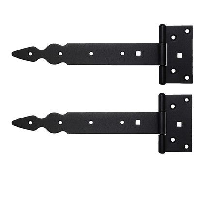 Pack of 2 x 250 mm T-Hinge Black, Steel Tee Hinges, Weather Resistant, Rust Proof Powder Coating, T Strap Hingess