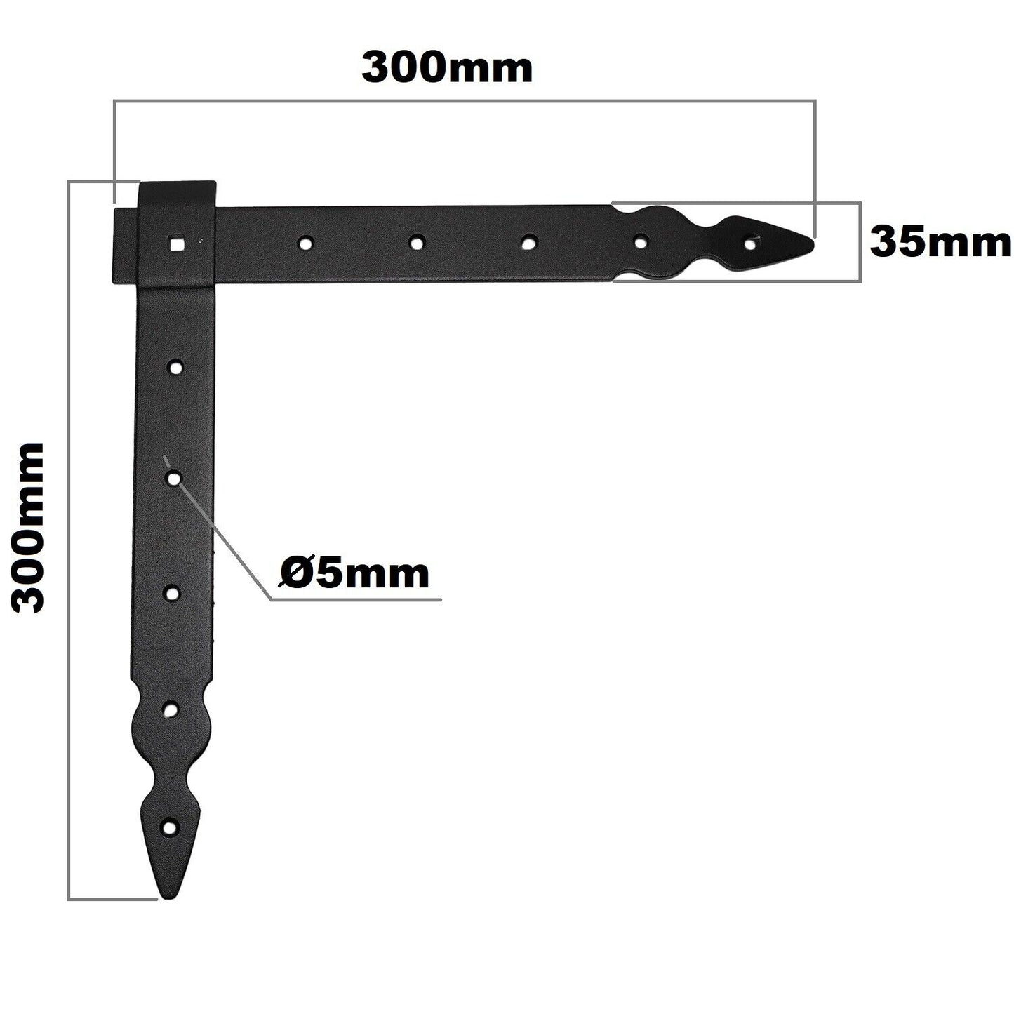 Pack of 2 x Flat Corner L Shape Plate, 300 x 300 mm Black Flat Right Angle Bracket, Powder Coated Steel Repair Brace Support