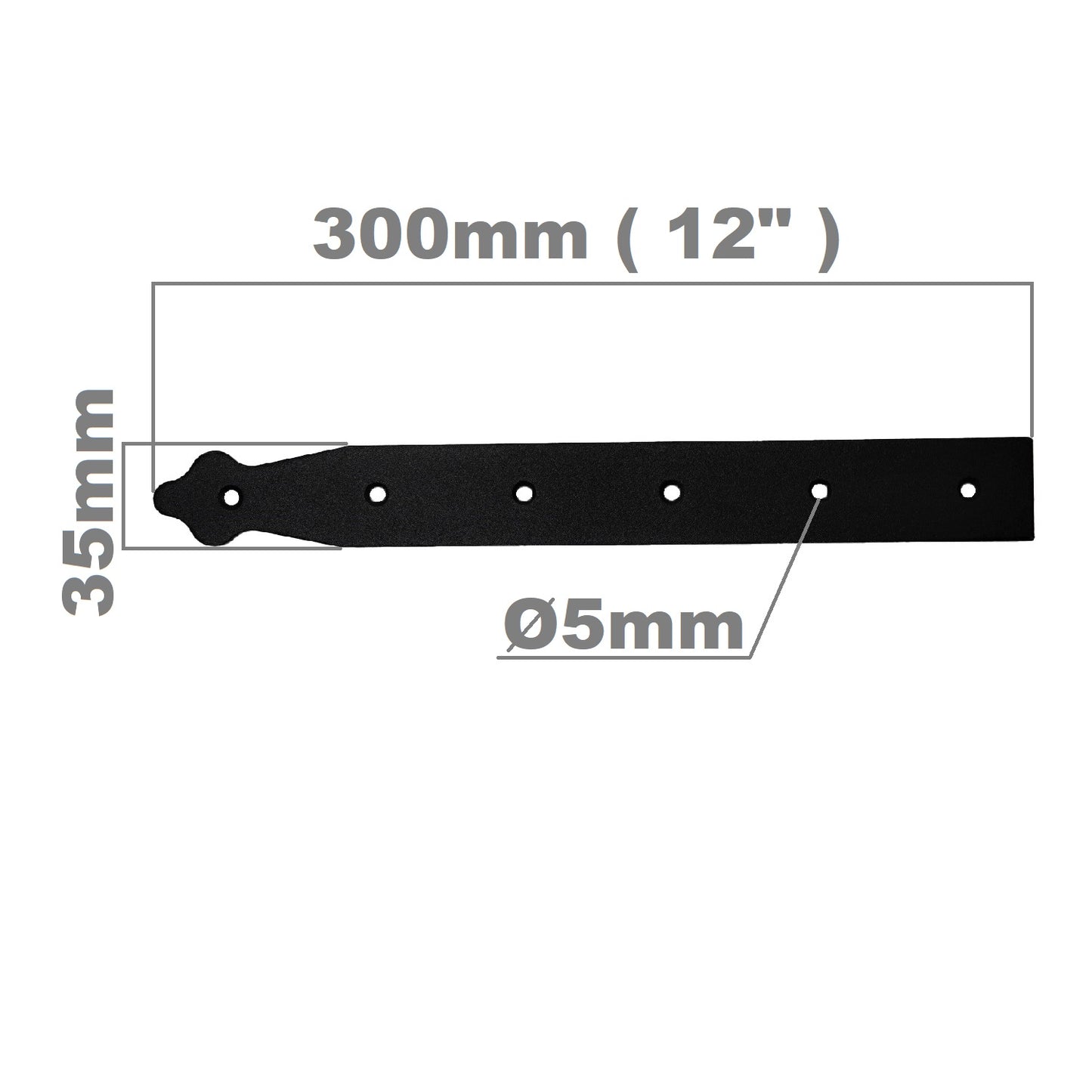 Pack of 1 x 300 mm Dummy Hinge Head, Black Steel, Vintage False Strap Hinge, Weather Resistant, Rust Proof Powder Coating