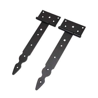 Pack of 2 x 250 mm T-Hinge Black, Steel Tee Hinges, Weather Resistant, Rust Proof Powder Coating, T Strap Hingess