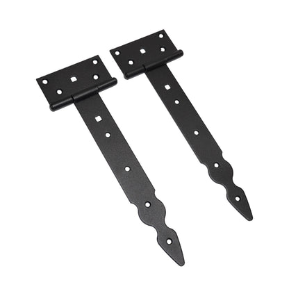Pack of 2 x 250 mm T-Hinge Black, Steel Tee Hinges, Weather Resistant, Rust Proof Powder Coating, T Strap Hingess