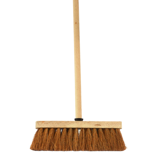 12-Inch Natural Soft Coco Sweeping Broom with Wooden Handle - Eco-Friendly Soft Bristle Sweeping Brush