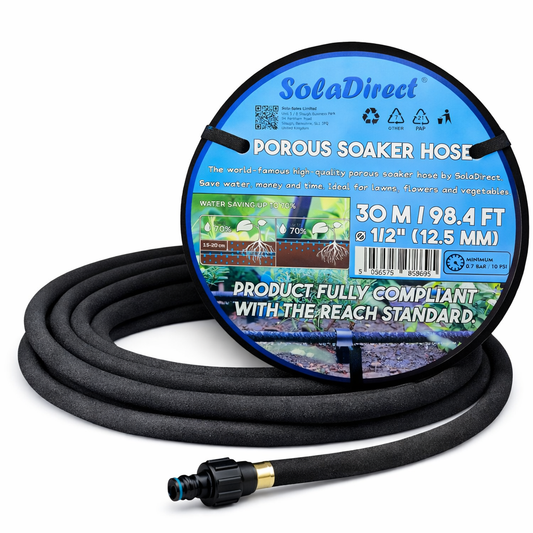 Soaker Hose, Porous Pipe, 30 m / 98.4 ft Long with Connectors, REACH Compliant, Water Saving up to 70%