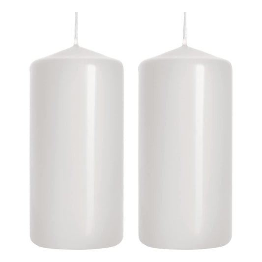 Pillar Candles, Pack of 2, Unscented, Long Burning Time, 10 x 5 cm / 4 x 2 in (White, Matt)