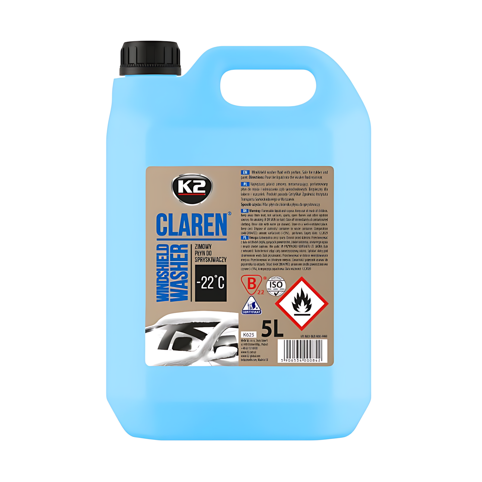 K2 Claren 5L Winter Screenwash -22C Ready-to-Use Windscreen Washer Fluid, Antifreeze for Car Windows